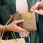 Personalized Birth Flower PU Leather Vintage Wallet with Name Birthday Mother's Day Gift for Mother Woman