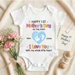 Gepersonaliseerd Gelukkige 1e Moederdag 100% Katoenen Baby rompertje met Namen Baby Shower Moederdagcadeau voor Pasgeborenen