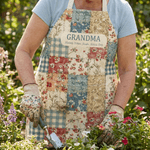 Personalized Floral Patchwork Plaid Adjustable Apron with Name Mother's Day Birthday Gift for Grandma Mom