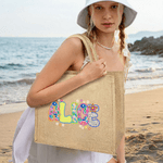 Personalised Floral  Artistic Effect Design Large Jute Bag with Name Daily Use Birthday Gift for Kids Family