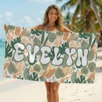 Henkilökohtainen Retro Groovy Floral Quick Dry Ylimitoitettu mikrokuituliinainen rantapyyhe nimellä Kesäloma Syntymäpäivälahja lapselle perheelle