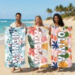 Henkilökohtainen Retro Groovy Floral Quick Dry Ylimitoitettu mikrokuituliinainen rantapyyhe nimellä Kesäloma Syntymäpäivälahja lapselle perheelle