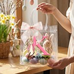Bolsa de regalo transparente personalizada con nombre inicial Peter Rabbit y lazo regalo de Pascua y cumpleaños para niños y familia