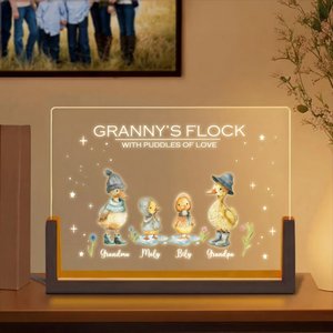 Personalised Cute Duck Family LED Night Light with Names and Wooden Base Home Decor Mother's Day Birthday Gift for Mom Grandparent Family