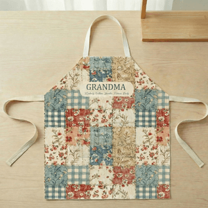 Personalized Floral Patchwork Plaid Adjustable Apron with Name Mother's Day Birthday Gift for Grandma Mom