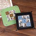 Personalized Love You DAD PU Leather Catchall Snap Tray with 6 Photos Desktop Storage Organizer Father's Day Birthday Gift for Fathers