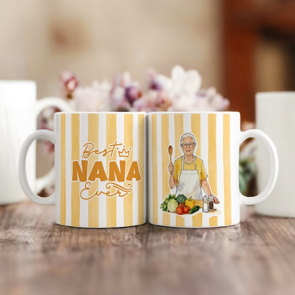 Personlig akvarellfoto randig design 11 oz 15 oz keramisk kaffemugg med titel Daglig användning Födelsedag Mors dag present till mormor mamma