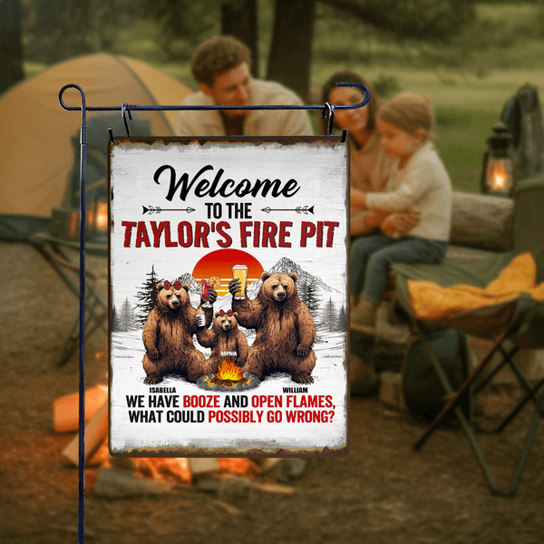 Personalized Welcome to the Camping Bear Family Tinplate Painting with Names Daily Use Outdoor Family Gathering Gift for Family Camping Lovers