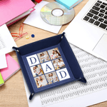 Personalized Love You DAD PU Leather Catchall Snap Tray with 6 Photos Desktop Storage Organizer Father's Day Birthday Gift for Fathers
