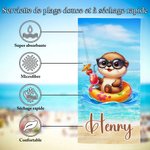 Serviette de plage personnalisée avec motif animaux fantaisie et nom - Cadeau de vacances d'été pour garçons et filles
