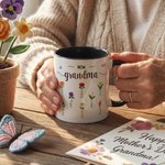 Personalized Faux Yarn Effect Birth Flower First Mom Now Grandma Ceramic Mug with Names Mother's Day Gift for Mom Grandma