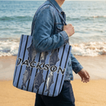 Personalized Sardine Mackerel Flounder Large Capacity Canvas Tote Bag with Name Daily Use Birthday Gift for Fishing Lovers