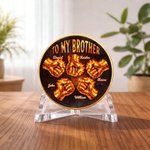Moneta commemorativa personalizzata Brother Fire Fist Bump con 2-6 nomi e supporto Regalo di laurea per fratello amico