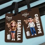 Etichetta per bagagli personalizzata con nome e personaggio animato, accessori da viaggio - Regalo di compleanno per amanti dei viaggi in famiglia