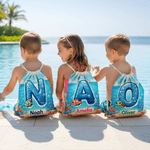 Personlig søt snøreveske med navn og initialer med havdyr utendørsaktiviteter Strandfest Bursdagsgave til barn og familie som elsker havet