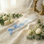 Personalised Lace Bow Flower Butterfly Heart Something Blue Wedding Garter with Embroidered Text Wedding Keepsake Gift for Bride