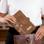 Personalized Line Art Birth Flower A5 PU Leather Notebook with Name Back to School Birthday Office Gift for Family Friend