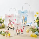 Bolsa de regalo transparente personalizada con nombre inicial Peter Rabbit y lazo regalo de Pascua y cumpleaños para niños y familia