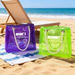 Personalised Cartoon Line Art Transparent Tote Bag with Name Travel Essentials Mother’s Day Birthday Beach Party Gift for Grandma Woman