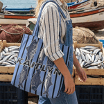Personalized Sardine Mackerel Flounder Large Capacity Canvas Tote Bag with Name Daily Use Birthday Gift for Fishing Lovers