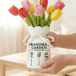 Personalized Birth Flower Ceramic Vase with Name and Title Mother's Day Birthday Gift for Mom Grandma Family