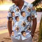 Personalisiertes Lustiges Tropenstil Palmenmuster Hawaiishirt mit 1-2 Gesicht-Fotos Sommer Strand Party Geburtstag Geschenk für Herren