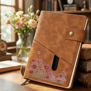 Personalised Birth Flower Name A5 Notebook with Storage Pocket and Lined Pages Daily Essentials Birthday Mother's Day Gift for Office Worker Mom