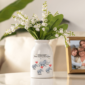 Personalized Never Forget How Much We Love You Elephant Ceramic Flower Vase with Name Room Decor Mother's Day Gift for Mom Grandma