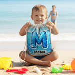 Personlig søt snøreveske med navn og initialer med havdyr utendørsaktiviteter Strandfest Bursdagsgave til barn og familie som elsker havet