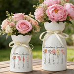 Personalised Birth Flower Ceramic Vase with 1-10 Names Birthday Mother's Day Gift for Mother Grandmother