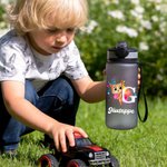 Personalised Initial Cute Animal 17 oz Kid Name Water Bottle with Silicone Straw Back to School Daily Use Children's Day Birthday Gift for Boy Girl