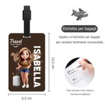 Etichetta per bagagli personalizzata con nome e personaggio animato, accessori da viaggio - Regalo di compleanno per amanti dei viaggi in famiglia