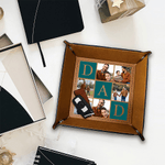 Personalized Love You DAD PU Leather Catchall Snap Tray with 6 Photos Desktop Storage Organizer Father's Day Birthday Gift for Fathers