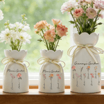 Personalised Birth Flower Ceramic Vase with 1-10 Names Birthday Mother's Day Gift for Mother Grandmother