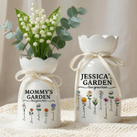 Personalized Birth Flower Ceramic Vase with Name and Title Mother's Day Birthday Gift for Mom Grandma Family