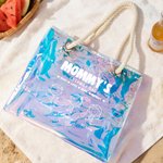 Personalised Cartoon Line Art Transparent Tote Bag with Name Travel Essentials Mother’s Day Birthday Beach Party Gift for Grandma Woman