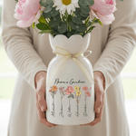 Personalised Birth Flower Ceramic Vase with 1-10 Names Birthday Mother's Day Gift for Mother Grandmother