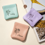 Personalised Birth Flower PU Leather Coin Handbag with Name Mother's Day Birthday Anniversary Gift for Women Girls
