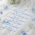 Personalised Lace Bow Flower Butterfly Heart Something Blue Wedding Garter with Embroidered Text Wedding Keepsake Gift for Bride