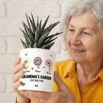 Personalised Cartoon Birth Flower Butterfly Ceramic Planter Pot with Names Text and Bamboo Tray Daily Use Mother's Day Gift for Mom Grandma