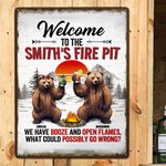 Personalized Welcome to the Camping Bear Family Tinplate Painting with Names Daily Use Outdoor Family Gathering Gift for Family Camping Lovers