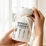 Personalized Birth Flower Ceramic Vase with Name and Title Mother's Day Birthday Gift for Mom Grandma Family