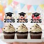 Personlig blomsterdekorasjon med navn og årstall på cupcake-topper til uteksaminerte studenter Graduation Cap Cupcake Topper med navn og år Festdekorasjon Graduation Gift for Graduates Friends