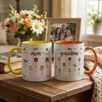 Personalized Faux Yarn Effect Birth Flower First Mom Now Grandma Ceramic Mug with Names Mother's Day Gift for Mom Grandma