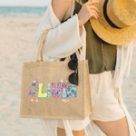 Personalised Floral  Artistic Effect Design Large Jute Bag with Name Daily Use Birthday Gift for Kids Family