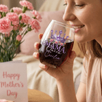 Personalised Mama Queen Floral Crown 15 oz  Stemless Wine with Name Mother's Day Birthday Gift for Women Mom