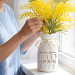 Personalised Birth Flower Ceramic Vase with 1-10 Names Birthday Mother's Day Gift for Mother Grandmother