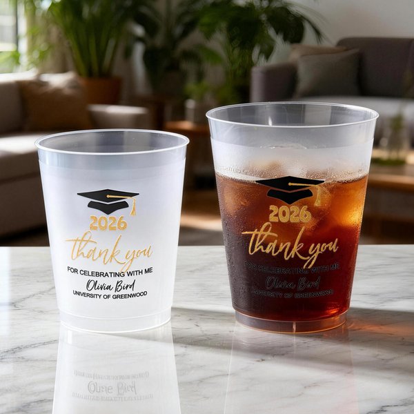 Gorra de Graduación Personalizada Set de 10 Vasos de Plástico Esmerilado Desechables con el Nombre del Año y la Escuela Celebración Fiesta de Graduación Favor para Graduados