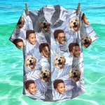 Personalisiertes Lustiges Tropenstil Palmenmuster Hawaiishirt mit 1-2 Gesicht-Fotos Sommer Strand Party Geburtstag Geschenk für Herren