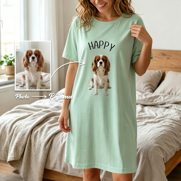 Henkilökohtainen Monivärinen Pet Photo Pehmeä lyhythihainen Sleepshirt yöpaita teksti päivittäinen kuluminen syntymäpäivälahja isoäiti äiti nainen lemmikkieläinten rakastaja